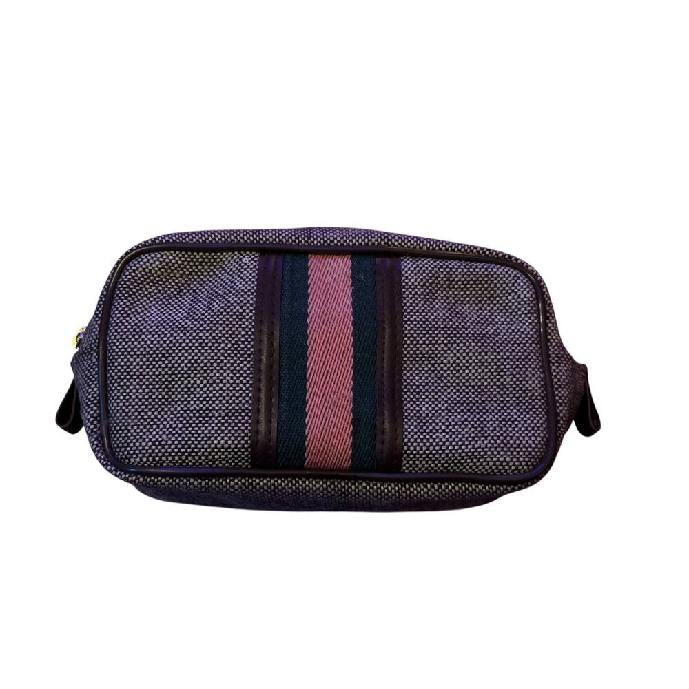 Vintage Tweed Stripe Toiletries Travel Bag Dopp Kit Carry On Gym Compact Luggage